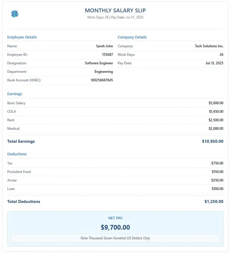 Preview salary payslip Generator