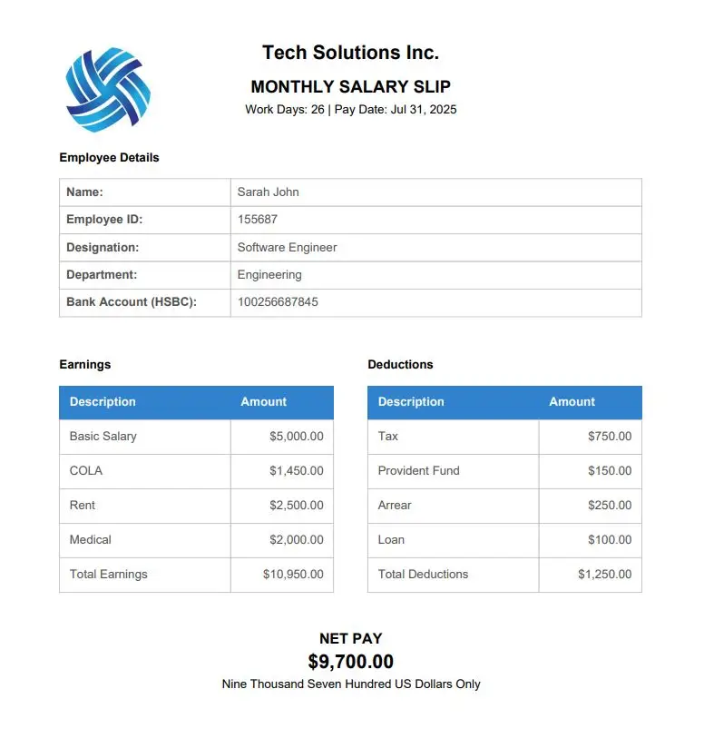 PDF salary payslip generator